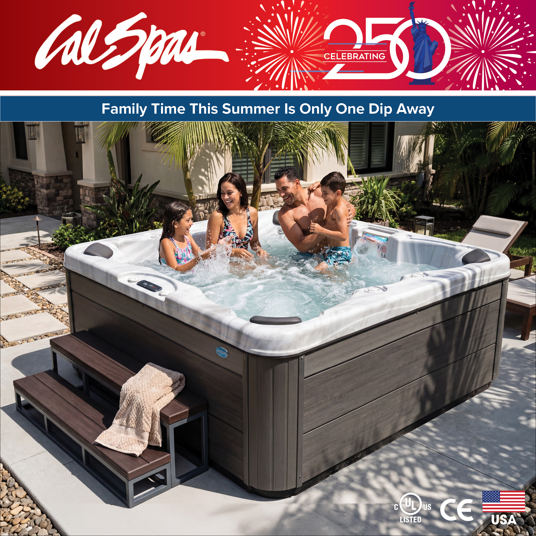 Calspas hot tub being used in a family setting - Orlando